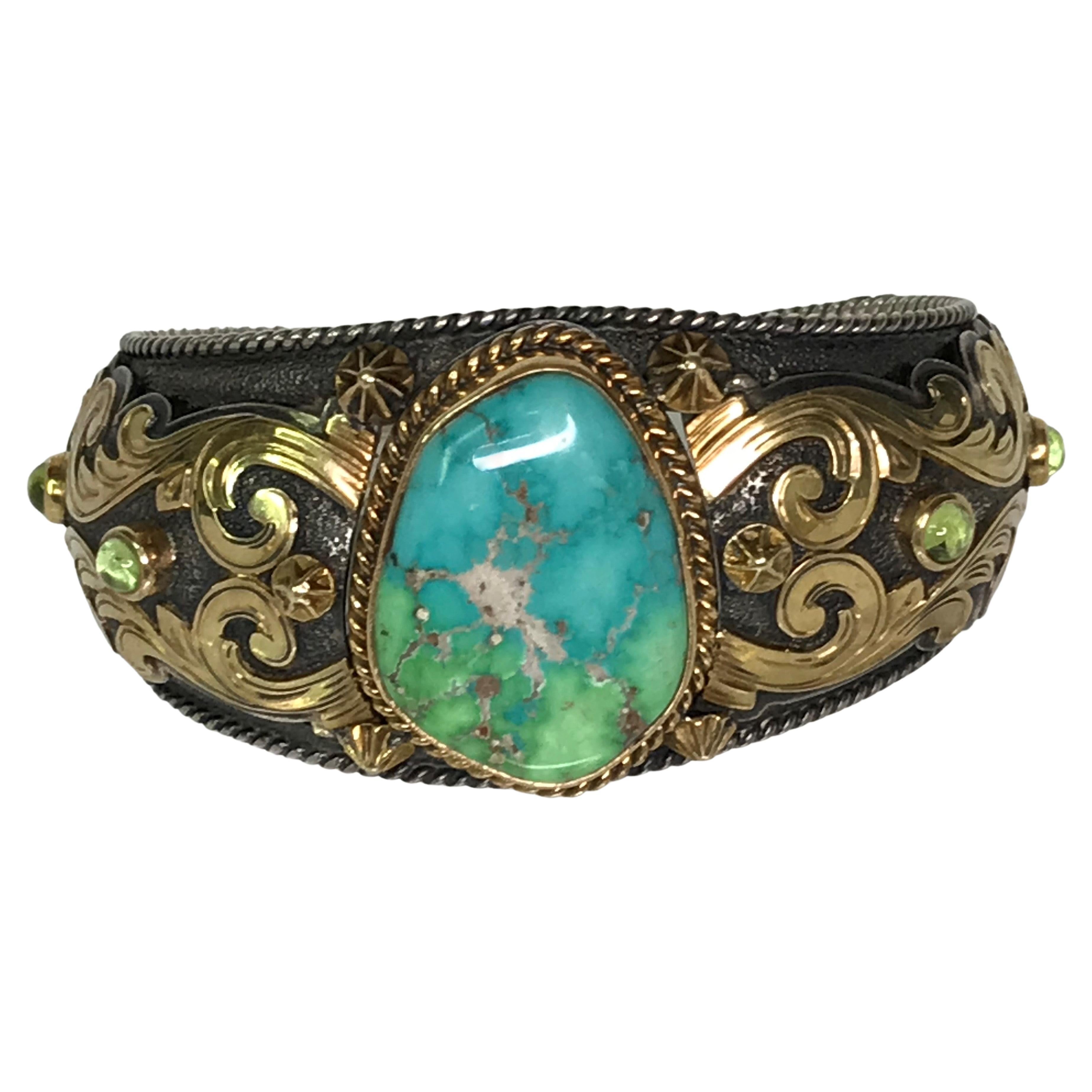 Mona Van Riper Turquoise Silver and Gold Bracelet
