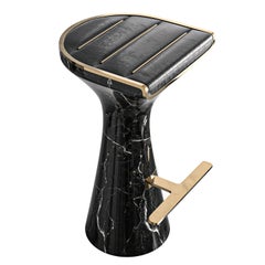 "Monachella" Bar Stool with Marble and Bronze Details, Istanbul