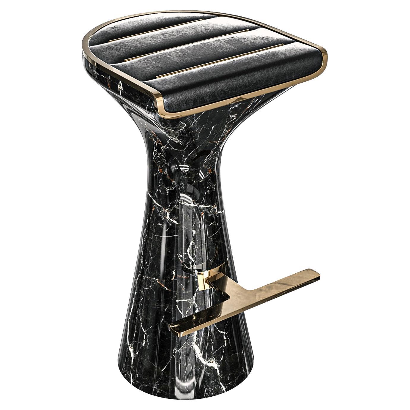 "Monachella" Bar Stool with Marble and Bronze Details, Istanbul For Sale