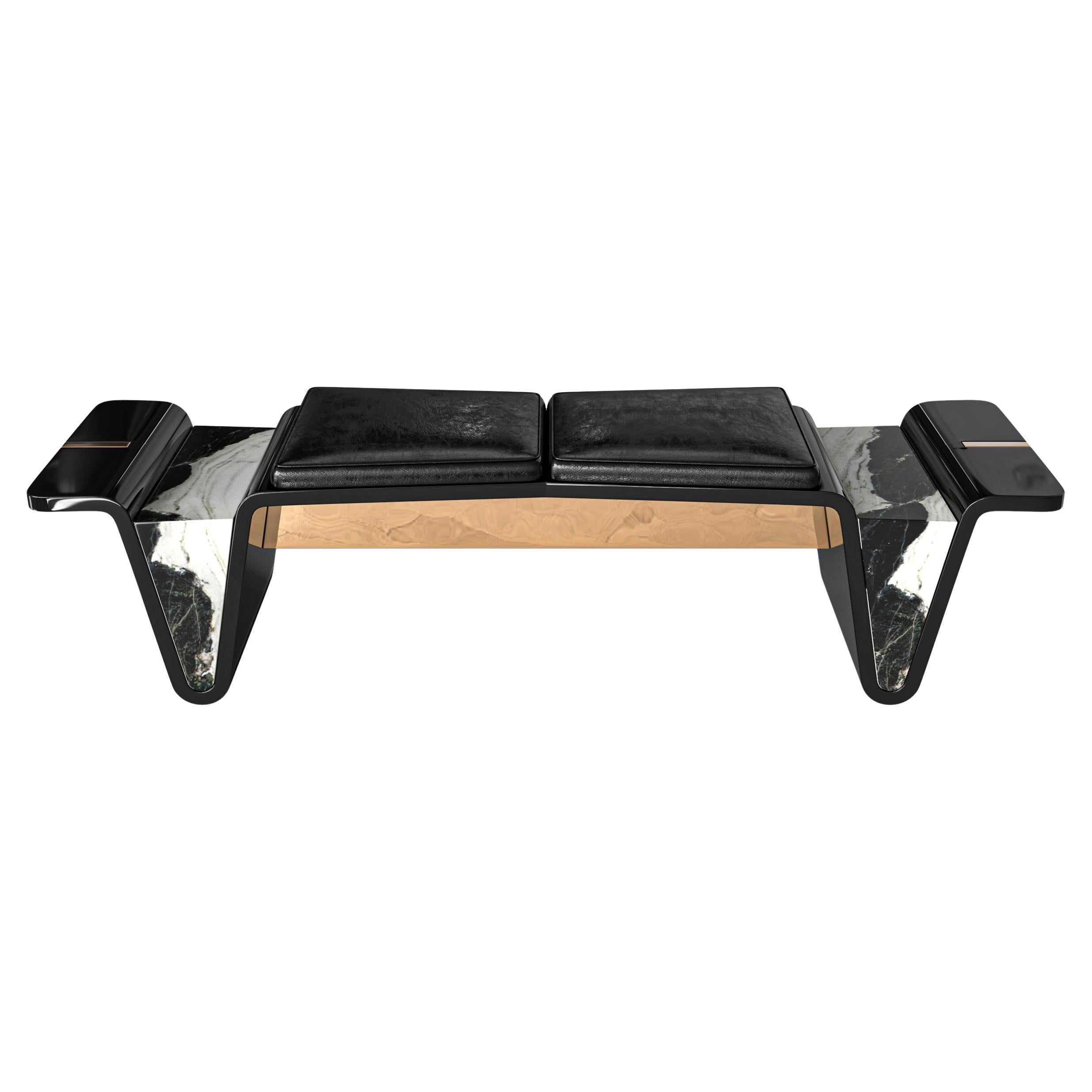 "Monachella" Bench, Stainless Steel, Bronze, Panda Marble, Handmade, Istanbul For Sale