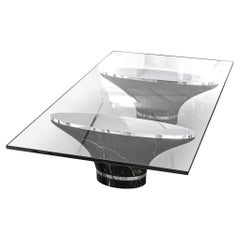 "Monachella" Coffee Table with Marble and Stainless Steel Details, Istanbul