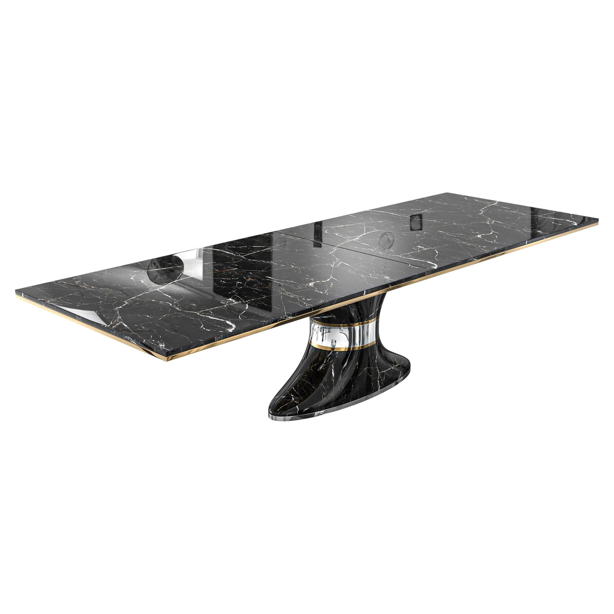 "Monachella" Table with Marble and Stainless Steel & Bronze Details, Istanbul For Sale