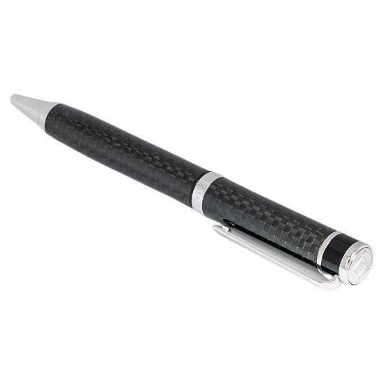 Monaco Ball Point Pen with Carbon Fibre Effect Resin in Sterling Silver For Sale