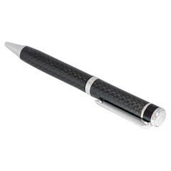 Monaco Ball Point Pen with Carbon Fibre Effect Resin in Sterling Silver