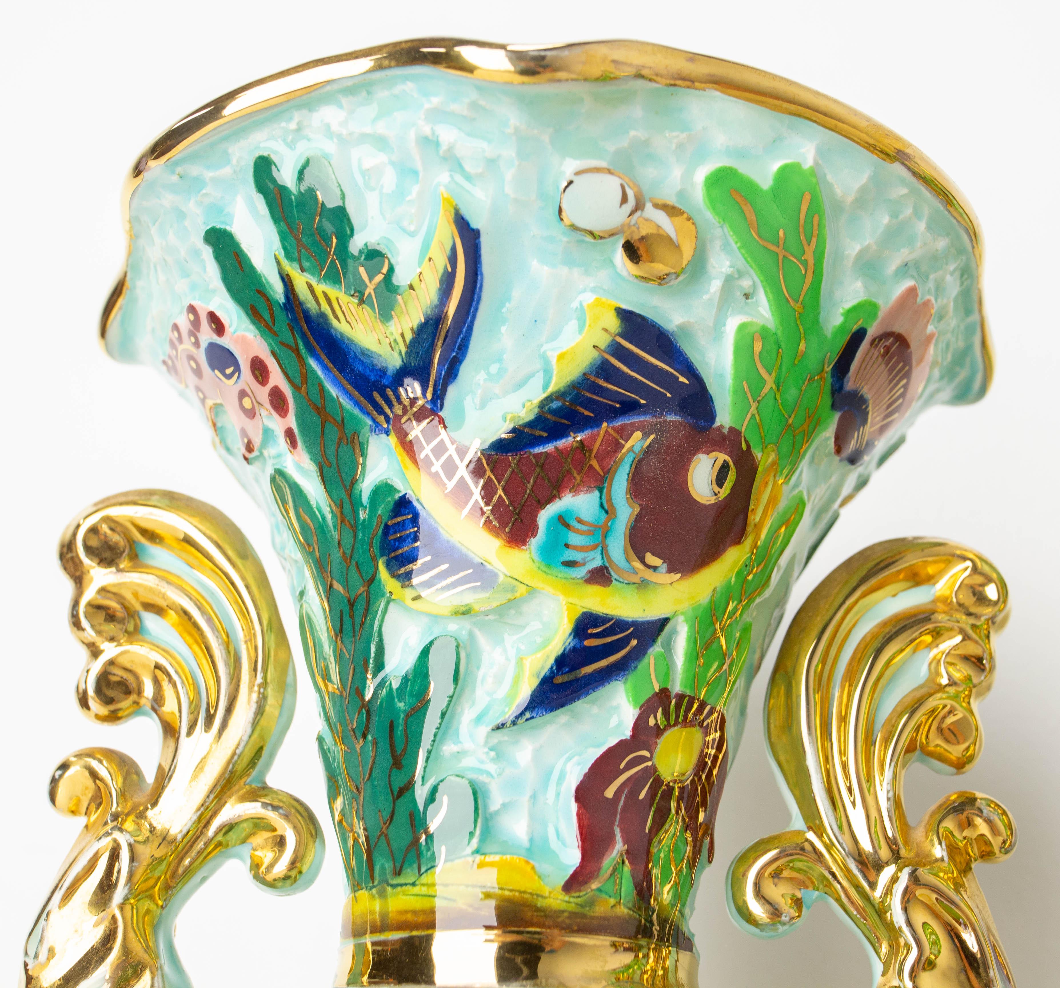 Paire de vases en céramique Cérart Monaco avec décor marin France du milieu du siècle dernier en vente 1