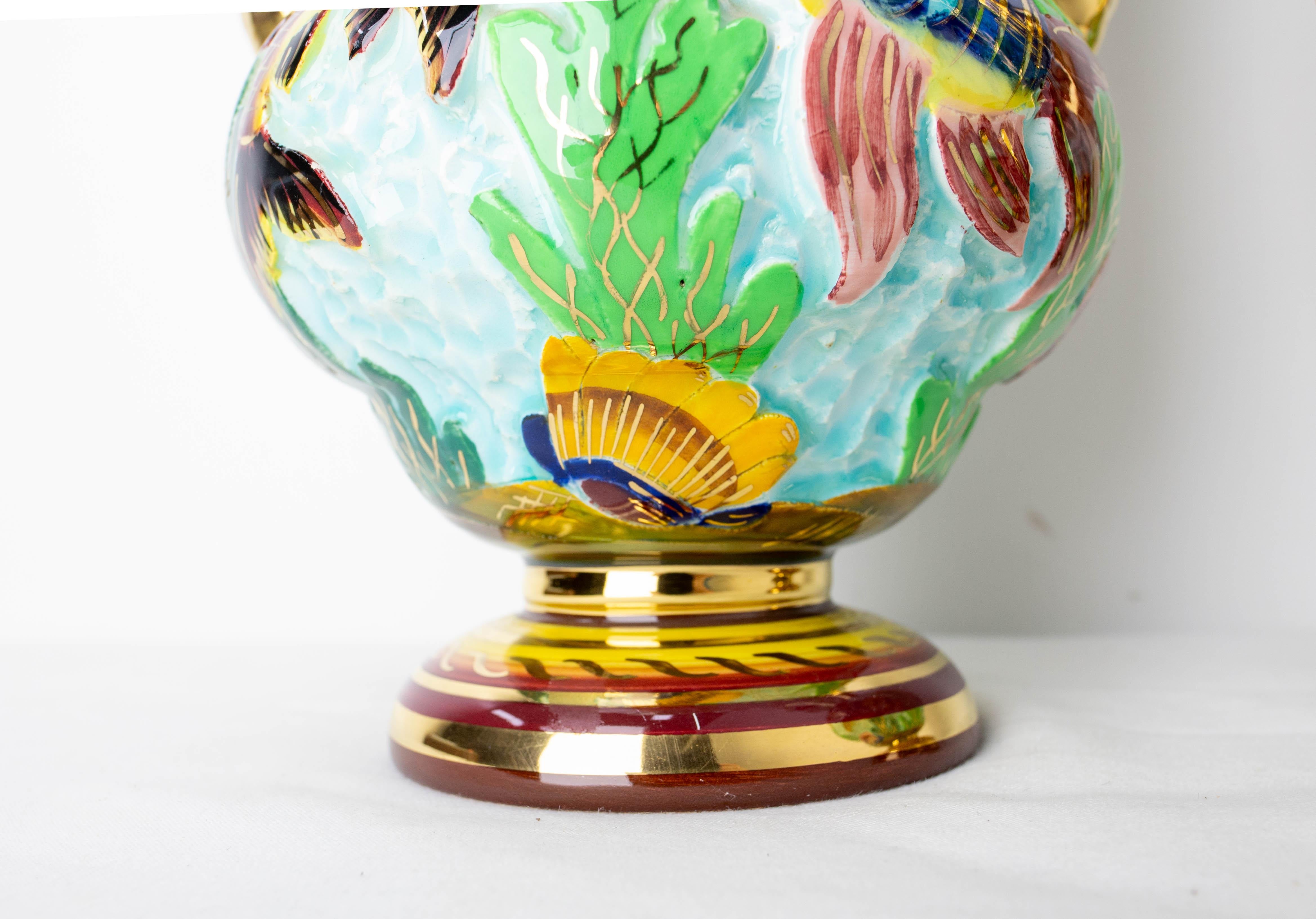 Paire de vases en céramique Cérart Monaco avec décor marin France du milieu du siècle dernier en vente 2