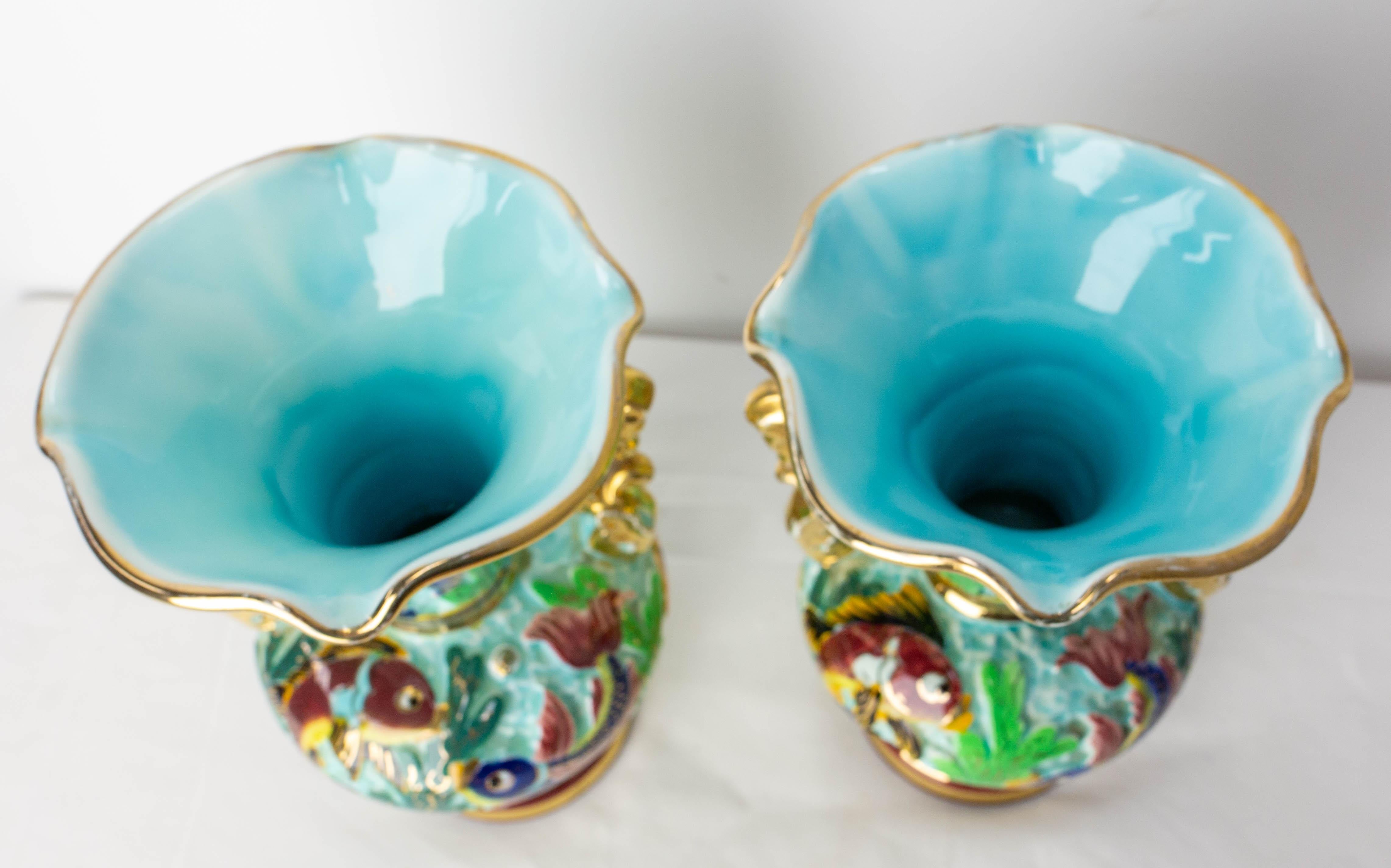 Paire de vases en céramique Cérart Monaco avec décor marin France du milieu du siècle dernier en vente 3