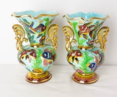 Cerazur Monaco Ceramic Pair of Vases with Sea Decoration Mid-Century French