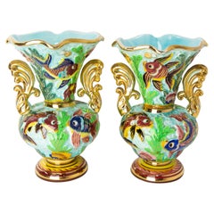 Retro Cérart Monaco Ceramic Pair of Vases with Sea Decoration Mid-Century French