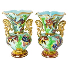Paire de vases français du milieu du siècle dernier de la céramique Cerazur Monaco avec décorations marines