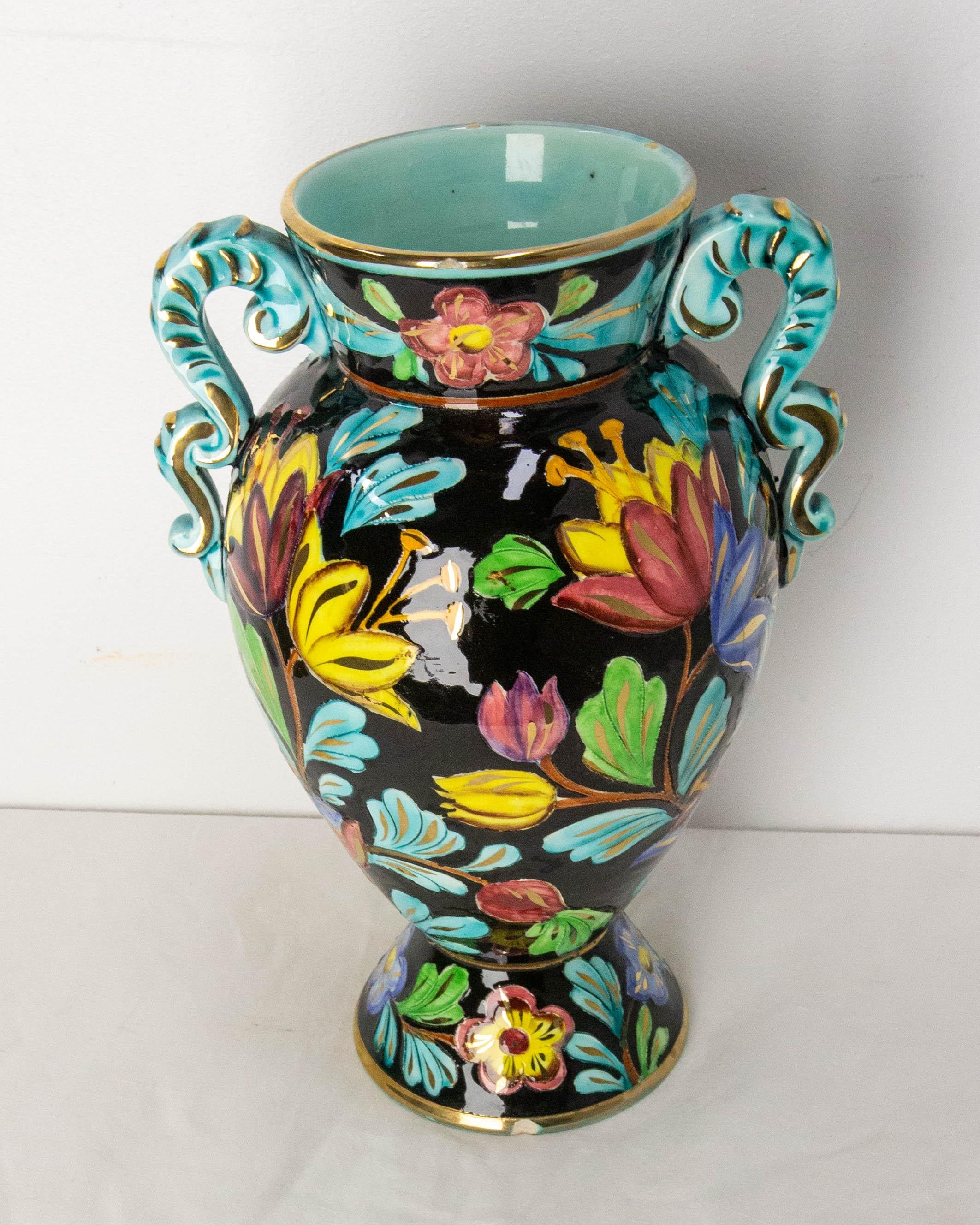 Mid-Century Modern Monaco Ceramic Vase Floral Decoration Mid-Century Signed Cérart Monaco French For Sale
