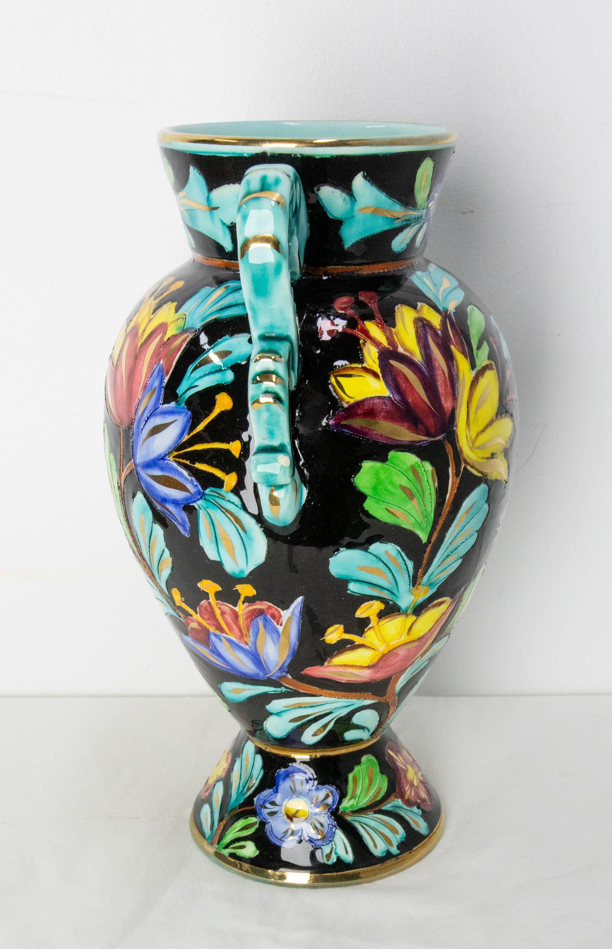 Monaco Ceramic Vase Floral Decoration Mid-Century Signed Cérart Monaco French In Good Condition For Sale In Labrit, Landes