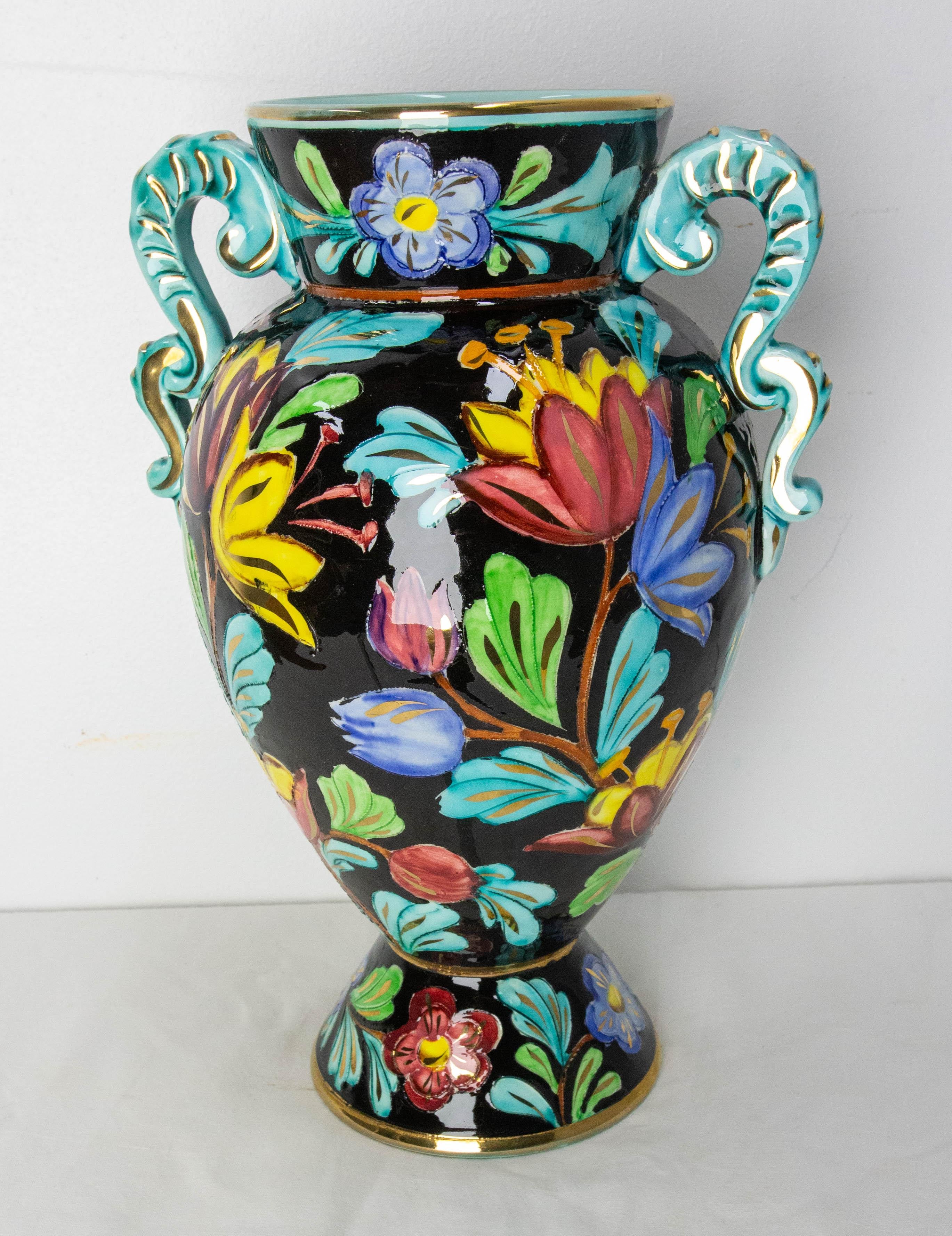 Monaco Ceramic Vase Floral Decoration Mid-Century Signed Cérart Monaco French For Sale 1
