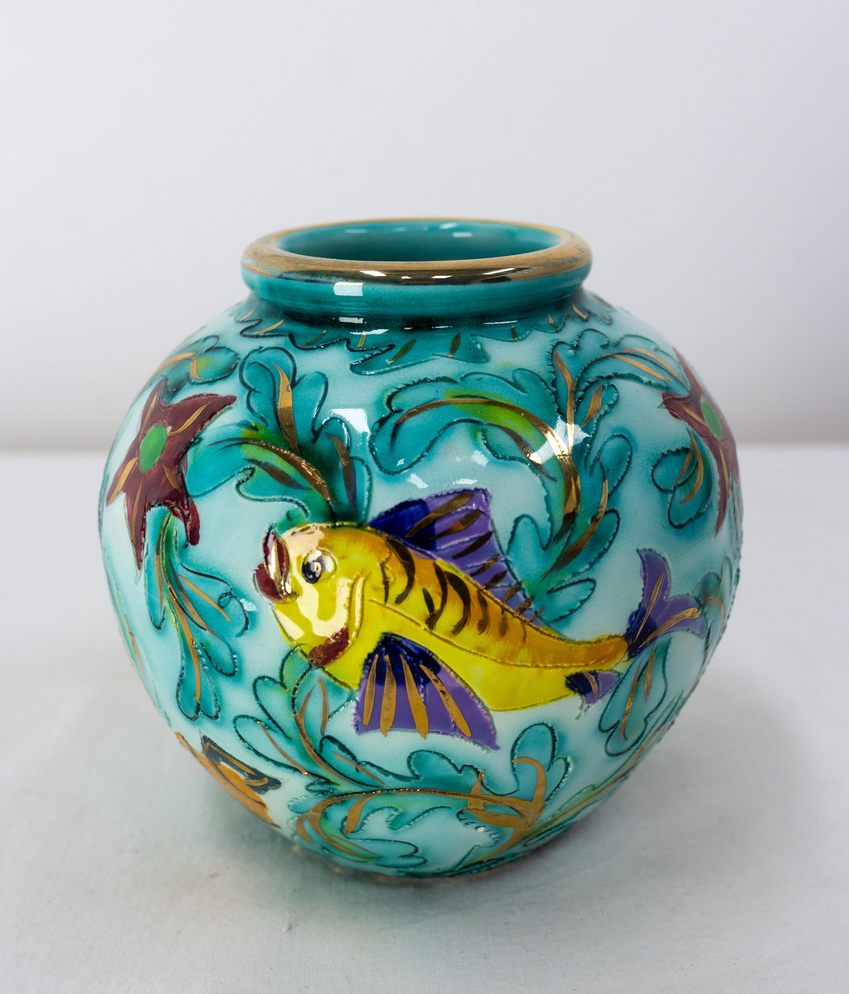 Mid-Century Modern Monaco Ceramic Vase with Sea Decoration Mid-Century French