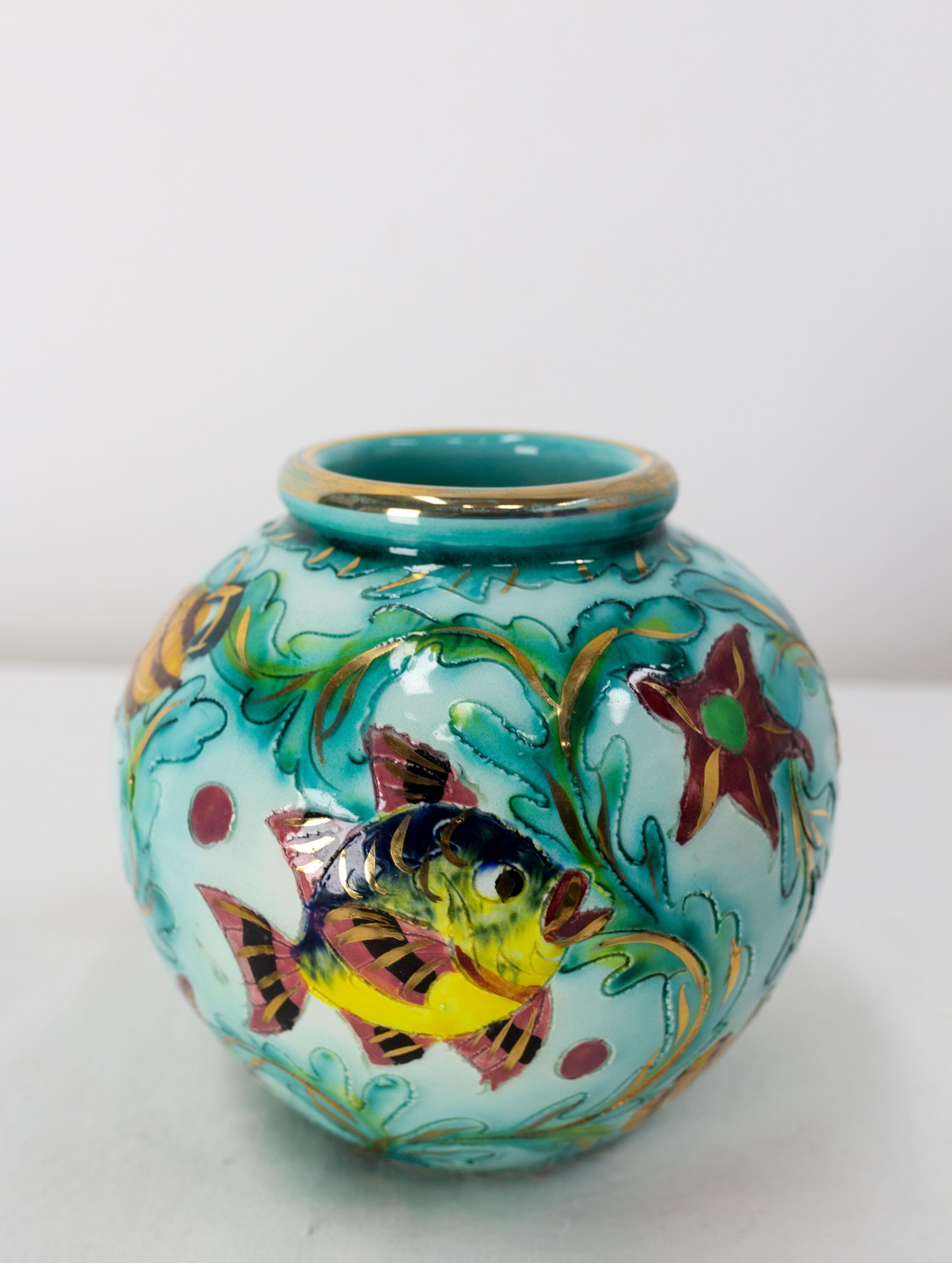 Czech Monaco Ceramic Vase with Sea Decoration Mid-Century French