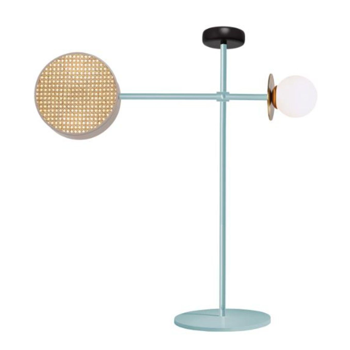 Monaco floor lamp by Dooq
Dimensions: W 110 x D 40 x H 169 cm
Materials: lacquered metal, brass/nickel, rattan and wood spheres.

Information:
230V/50Hz
3 x max. G9
4W LED

120V/60Hz
3 x max. G9
4W LED

Cable: 59”/1,5m

All our lamps