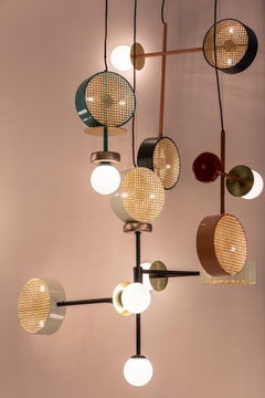 Bauhaus inspired Copper color, Salmon, Caning and Brass Monaco I Pendant Lamp