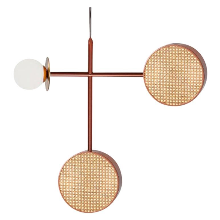 Lampe à suspension d'inspiration Bauhaus Monaco I, couleur cuivre, saumon, cannage et laiton