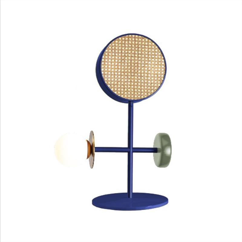 Rattan Contemporary Art Deco inspired Monaco Table I Lamp in Yellow, Brass and Black For Sale