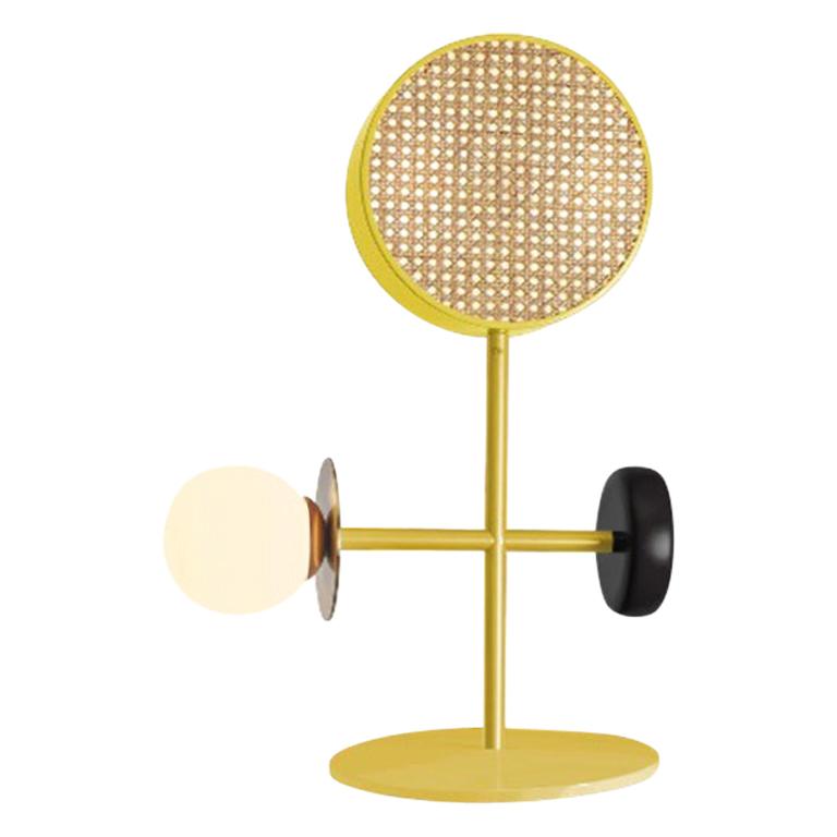 Lampe de bureau Monaco d'inspiration Art Déco contemporaine en jaune, laiton et noir