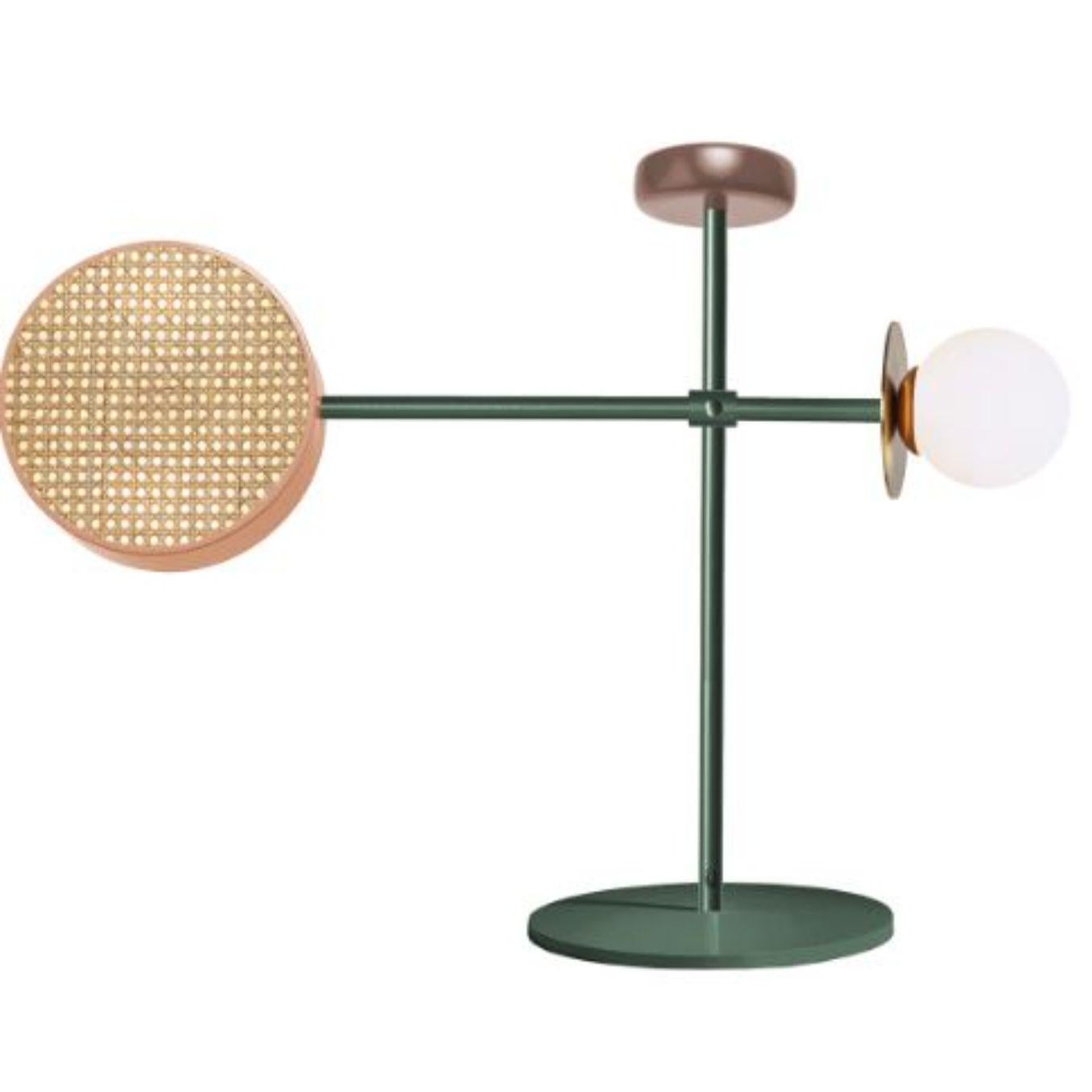 Monaco table II lamp by Dooq
Dimensions: W 65 x D 25 x H 75 cm
Materials: lacquered metal, brass/nickel, rattan and wood spheres.

Information:
230V/50Hz
3 x max. G9
4W LED

120V/60Hz
3 x max. G9
4W LED

Cable: 59”/1,5m

All our lamps