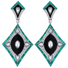 Monan 5.51 Carat Diamonds and 6.96 Carat Emerald Earrings