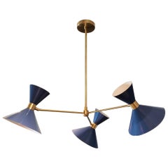 Retro 'Monarch' 3-Arm Modern Pendant in Brass and Blue Enamel by Blueprint Lighting