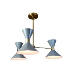 Vintage 'Monarch' 3-Arm Modern Pendant in Brass and Gray Enamel by Blueprint Lighting