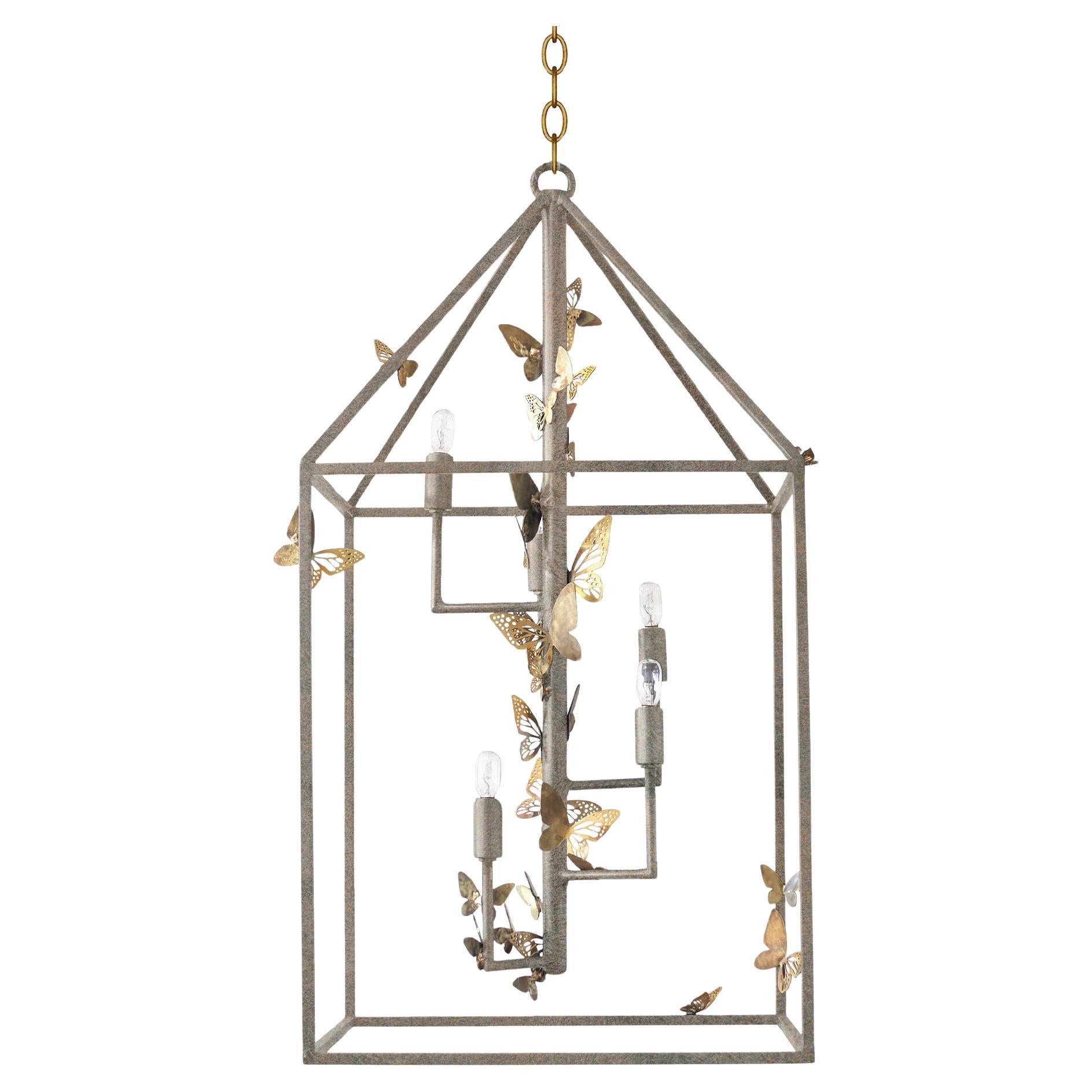 Monarch Butterfly Lantern in Aged Silver