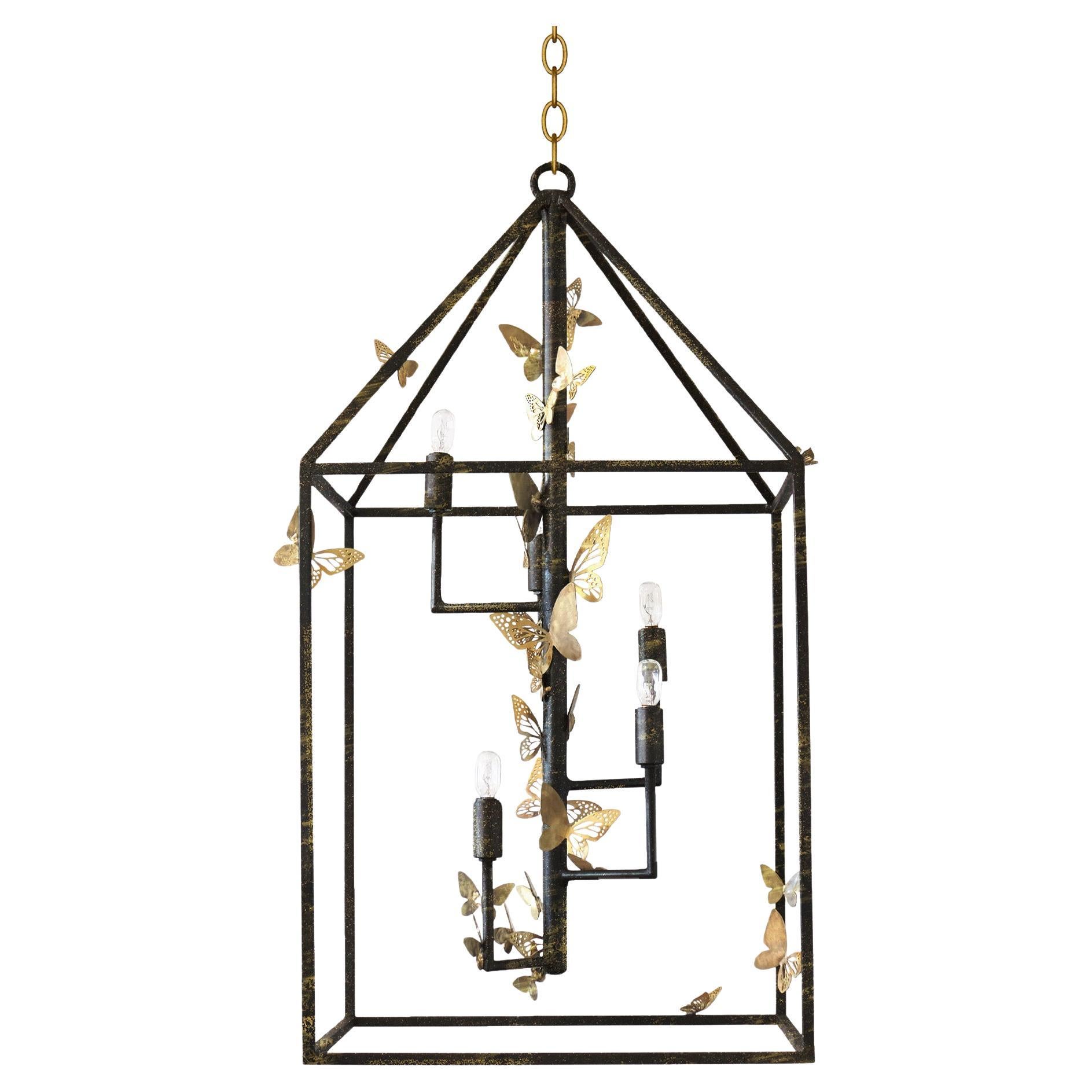Monarch Butterfly Lantern in Gold Rubbed Black