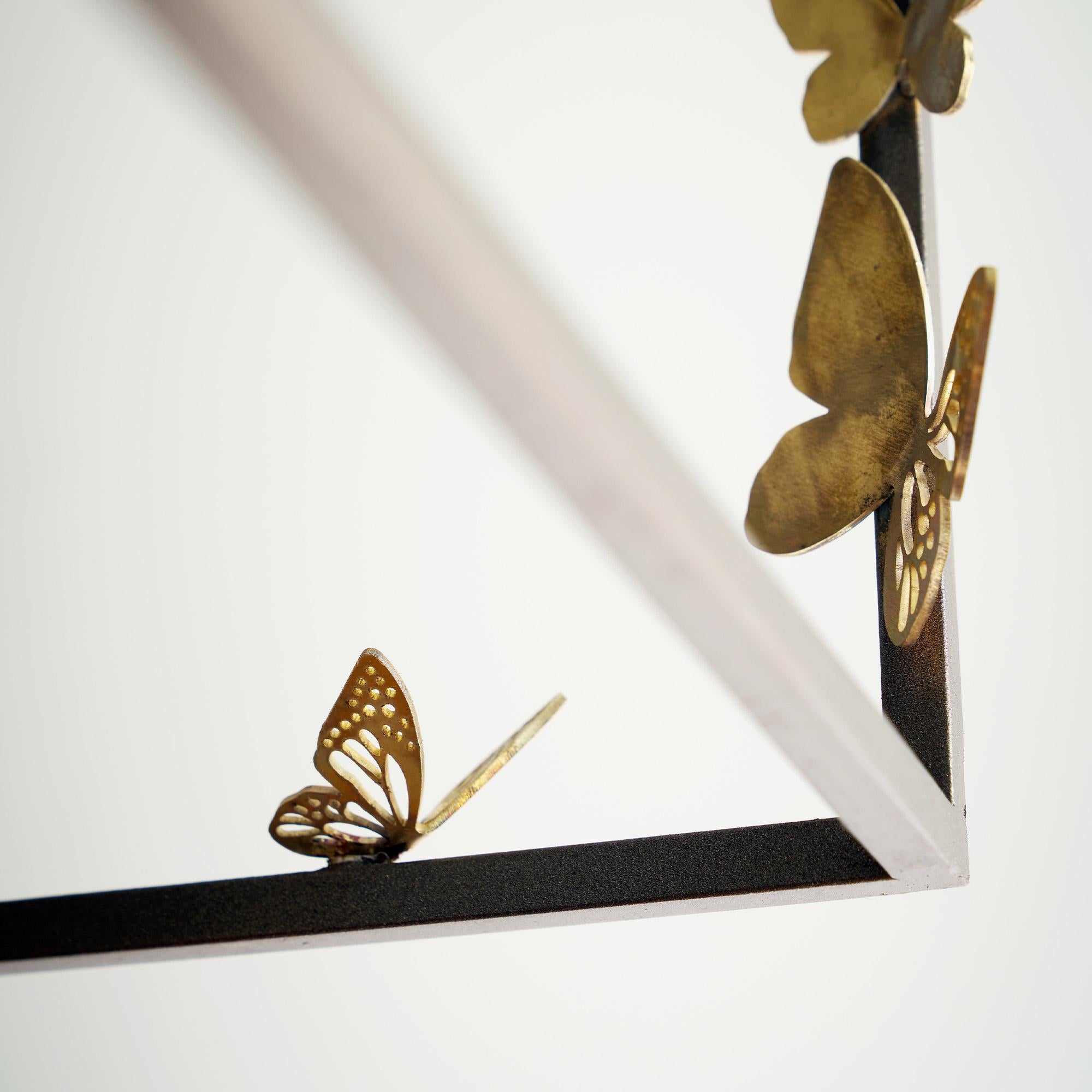 Welded Monarch Butterfly Lantern in Tobacco For Sale