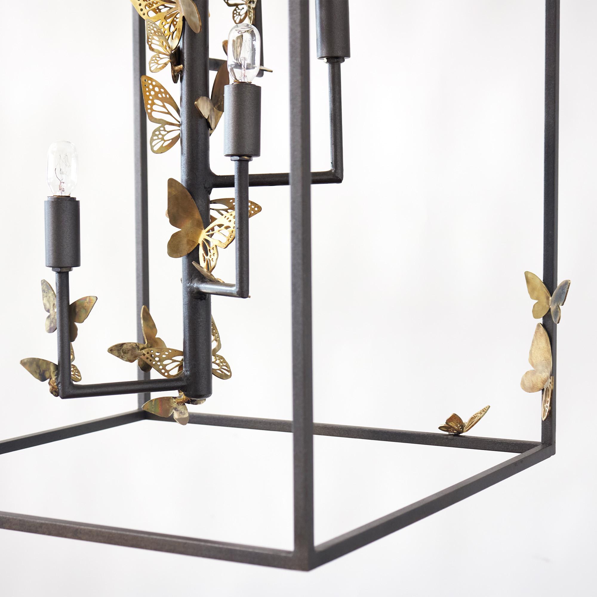 Brass Monarch Butterfly Lantern in Tobacco For Sale