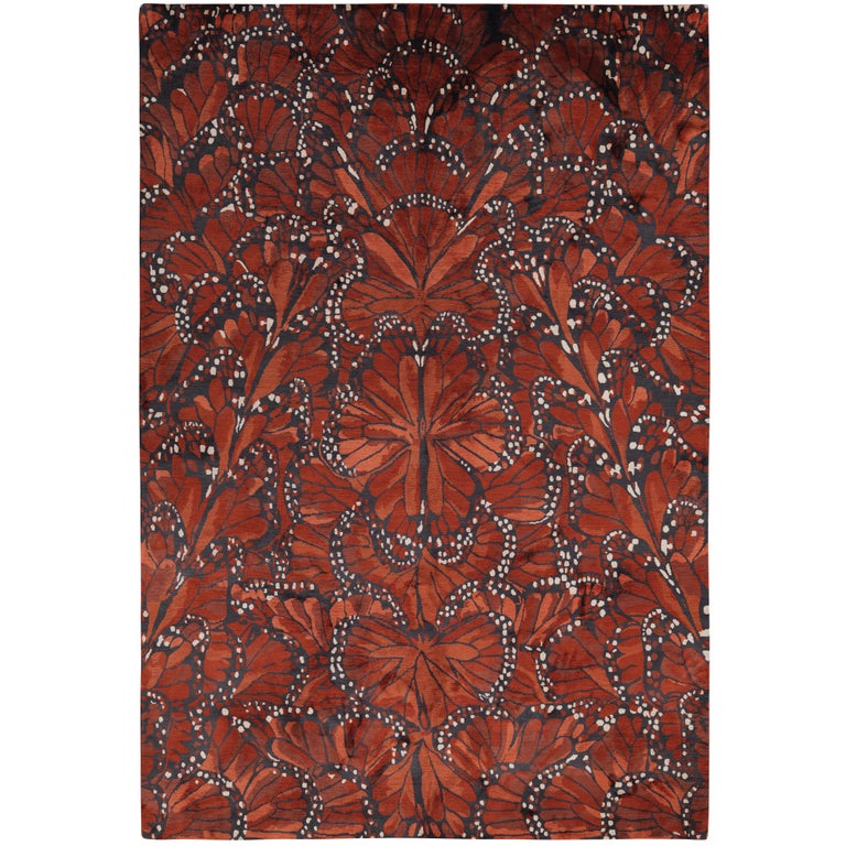 Monarch Fire Hand-Knotted 10x8 Rug in Silk by Alexander McQueen For Sale