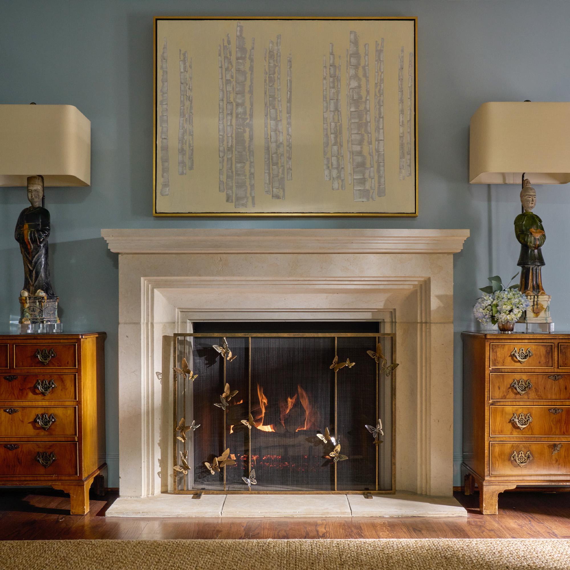 American Monarch Fireplace Screen in Aged Gold For Sale