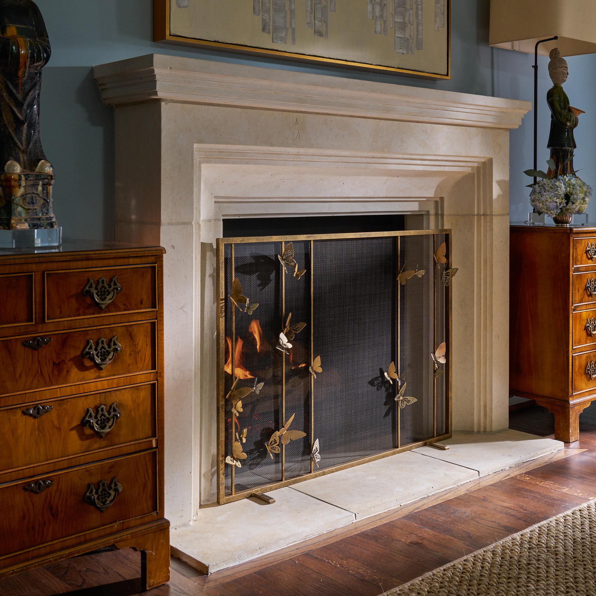 Welded Monarch Fireplace Screen in Aged Gold For Sale