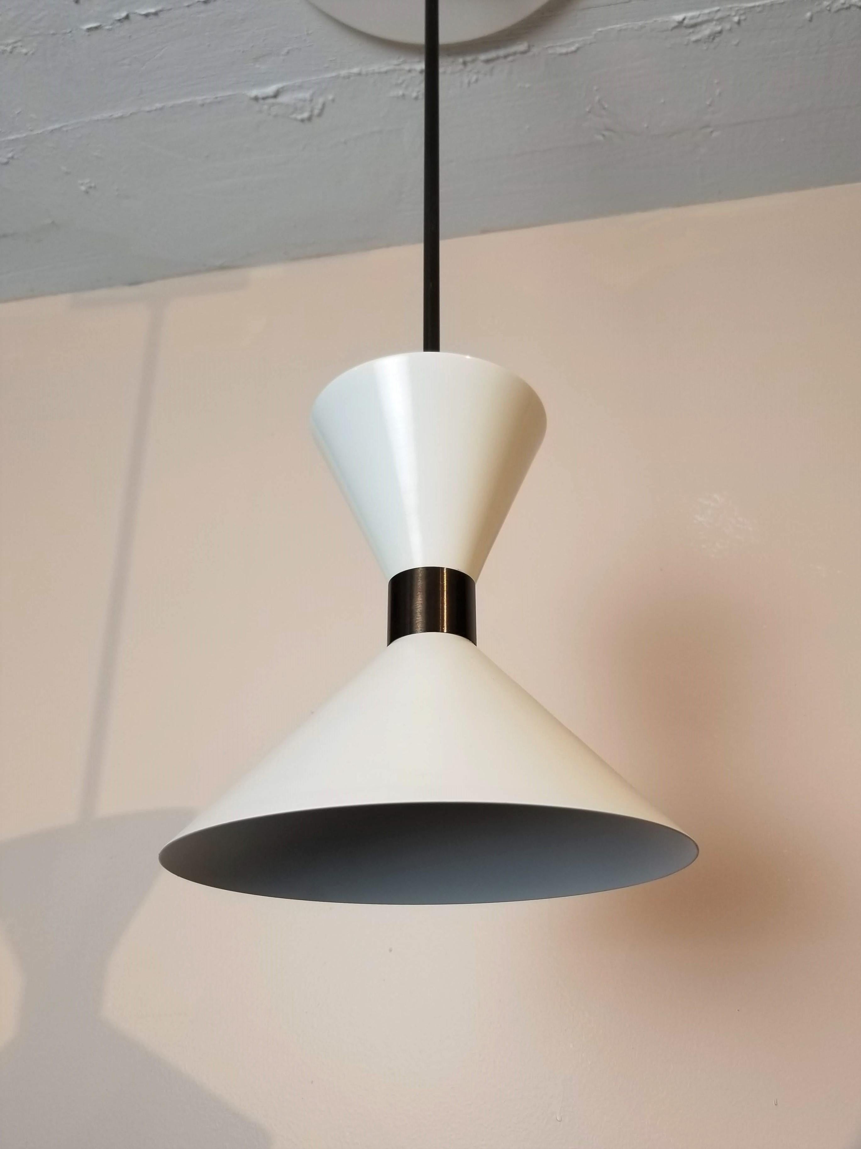 Mid-Century Modern 'Monarch' Pendant Lamp in Oil-Rubbed Bronze and White Enamel, Blueprint Lighting For Sale