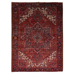 Monarch Red Full Pile and Clean Vintage Persian Heriz Hand Knotted Pure Wool Rug