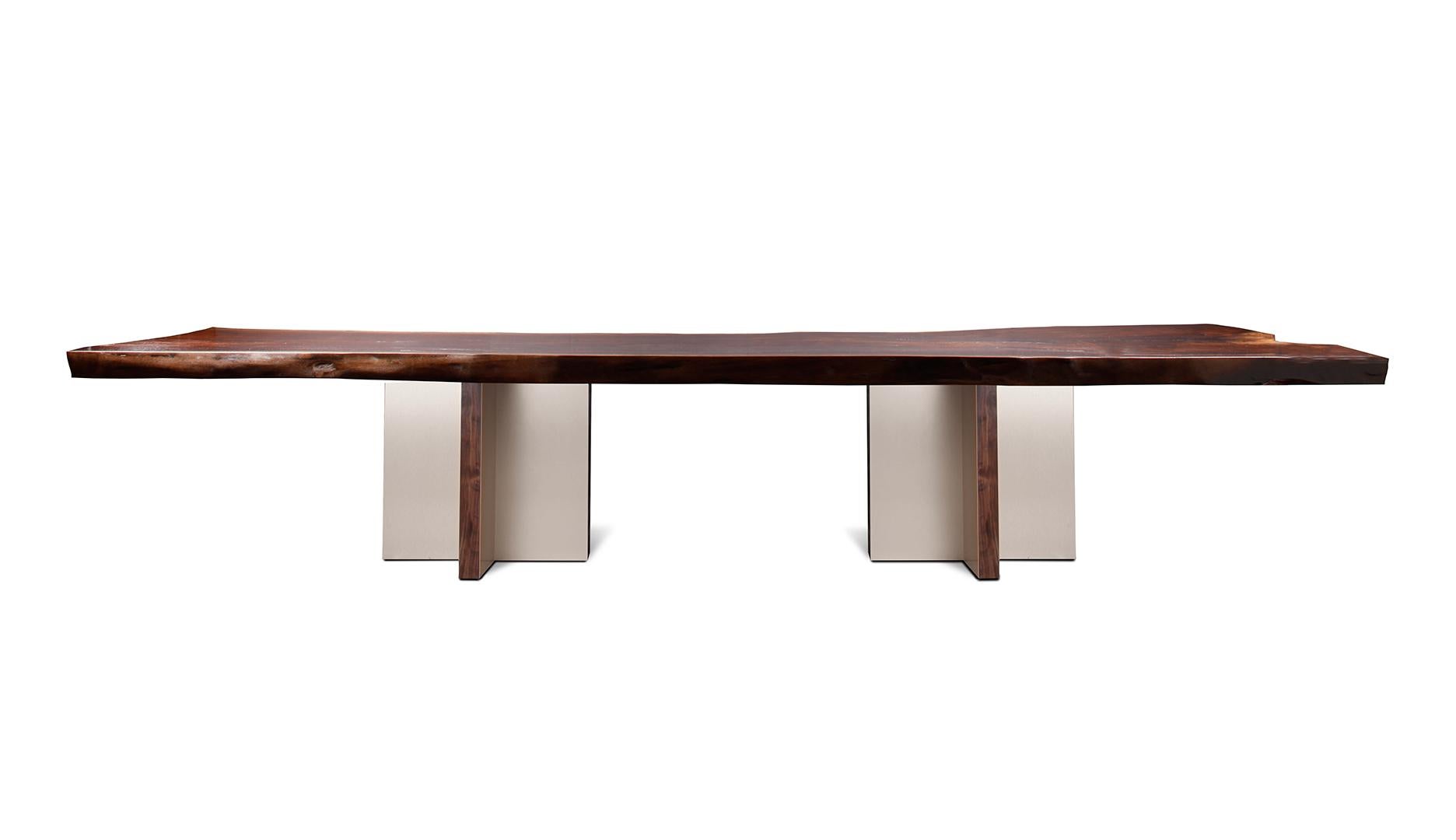 XXIe siècle et contemporain Table de salle à manger Monarch avec base en nickel par Studio Roeper en vente