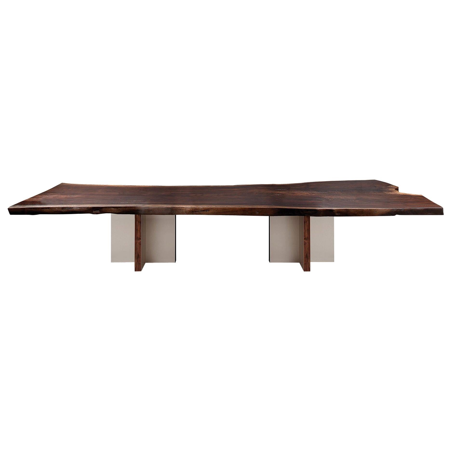 "Monarch" Slab Dining Table with Nickel Base by Studio Roeper For Sale