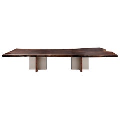 "Monarch" Slab Dining Table with Nickel Base by Studio Roeper