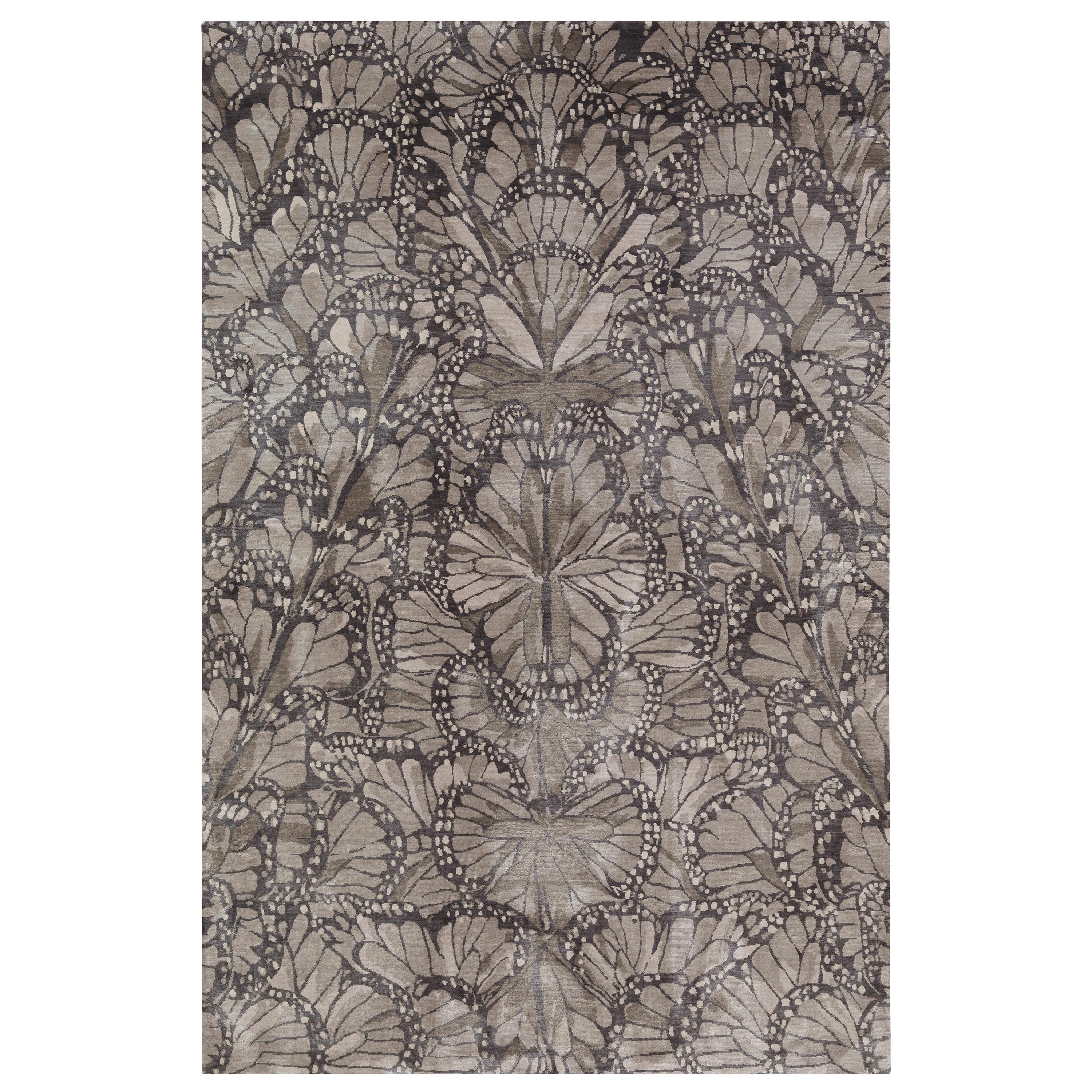 Monarch Smoke Hand-Knotted 10x8 Rug in Silk by Alexander McQueen For Sale