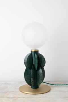 Luxury Natural Marble and Brass Table Lamp with Glass Globe Monarch, Carla Baz