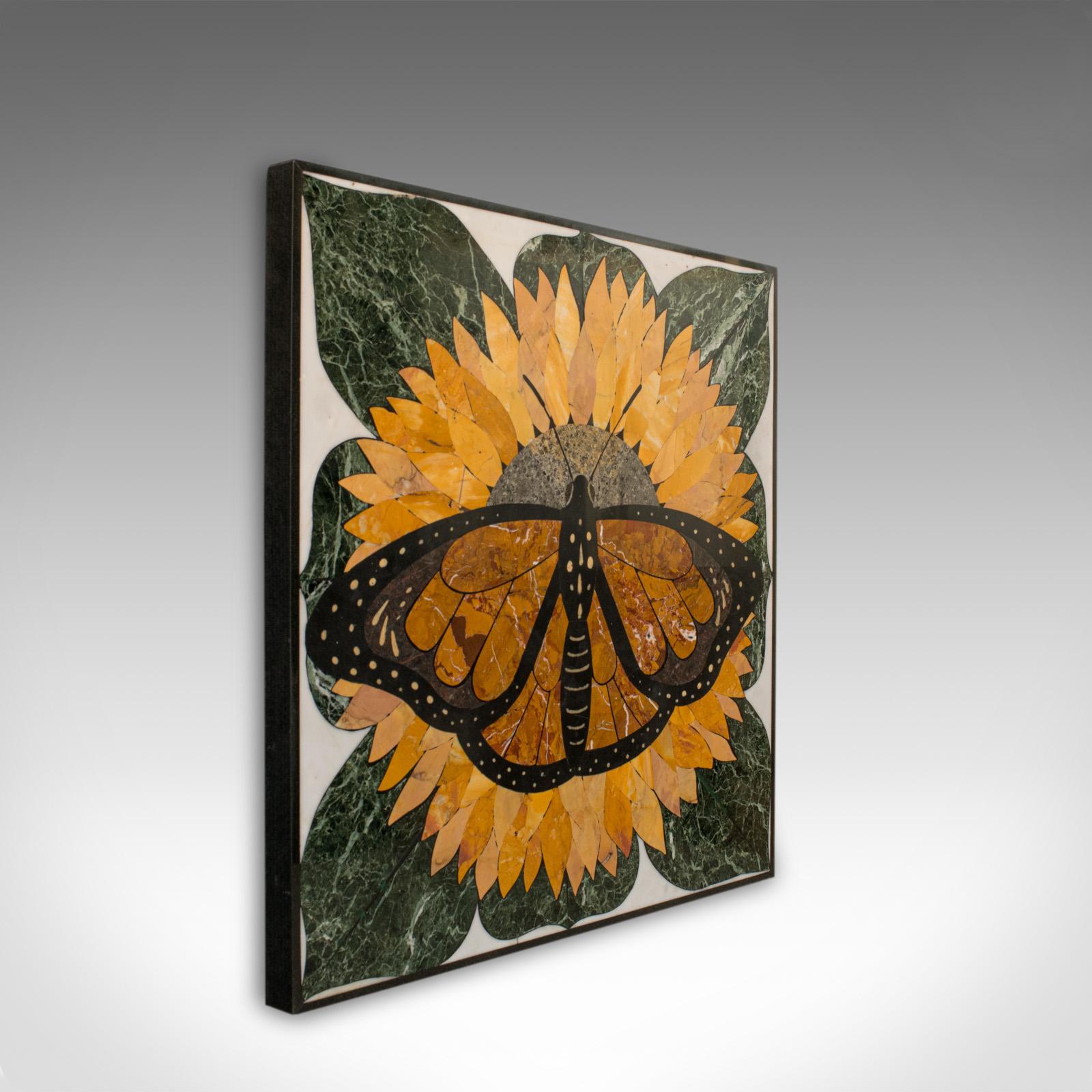 'Monarch' is a vintage butterfly Pietra Dura. An English, decorative wall mounted or table top piece by the renowned sculptural artist, Dominic Hurley.

A one-of-a-kind vintage work in very good order throughout
Beautifully arranged stone
