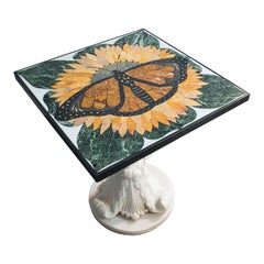 „Monarch“, Vintage-Tisch mit Schmetterling aus Pietra Dura, englisch, dekorativ, Marmor