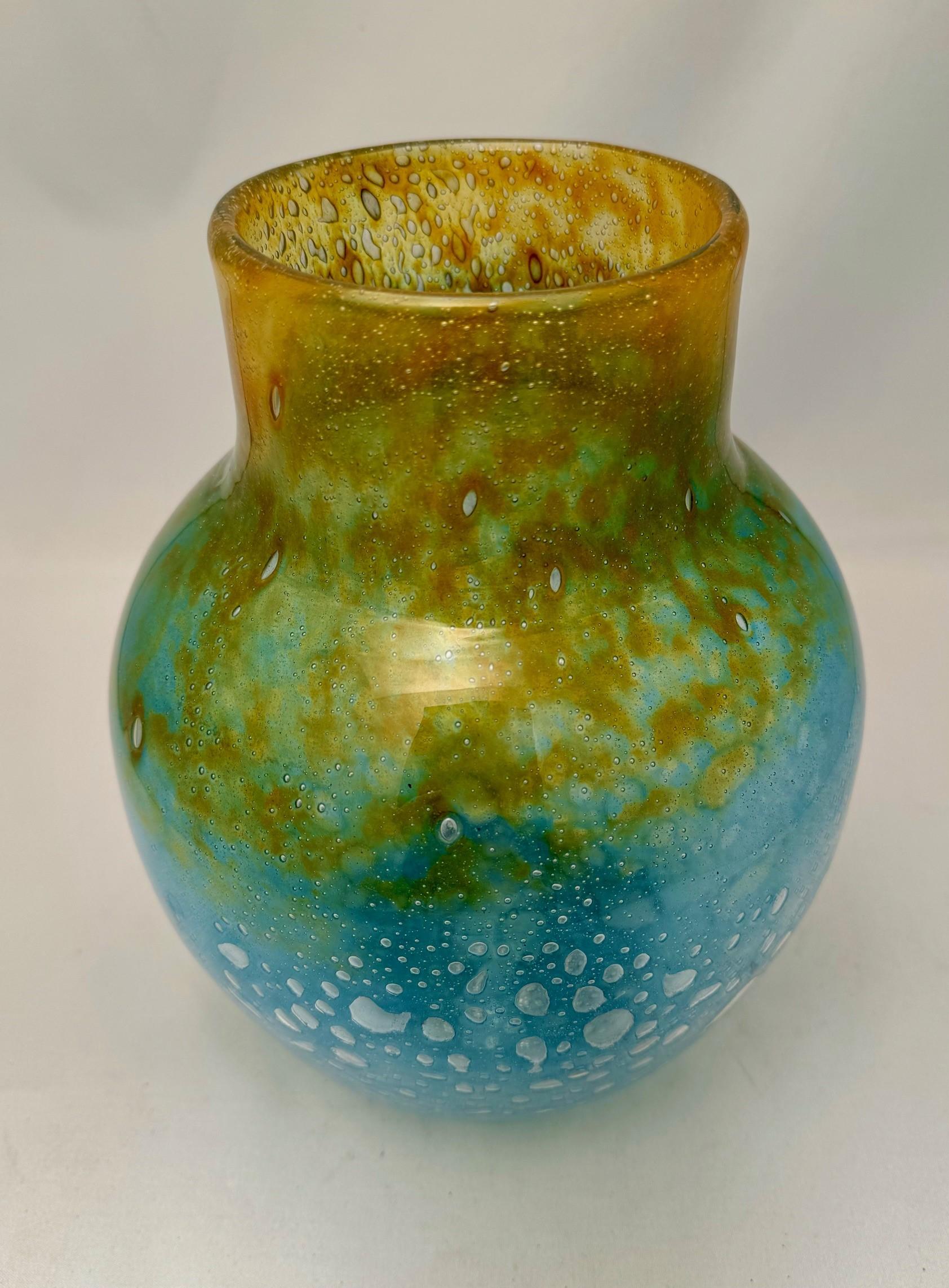 Monart Green Yellow Glass Vase For Sale 1