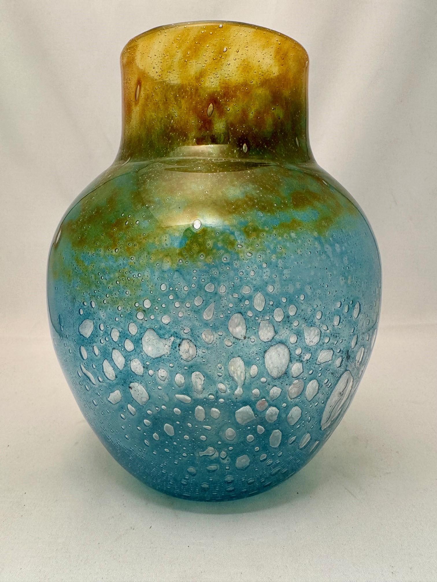 Monart Green Yellow Glass Vase For Sale 2
