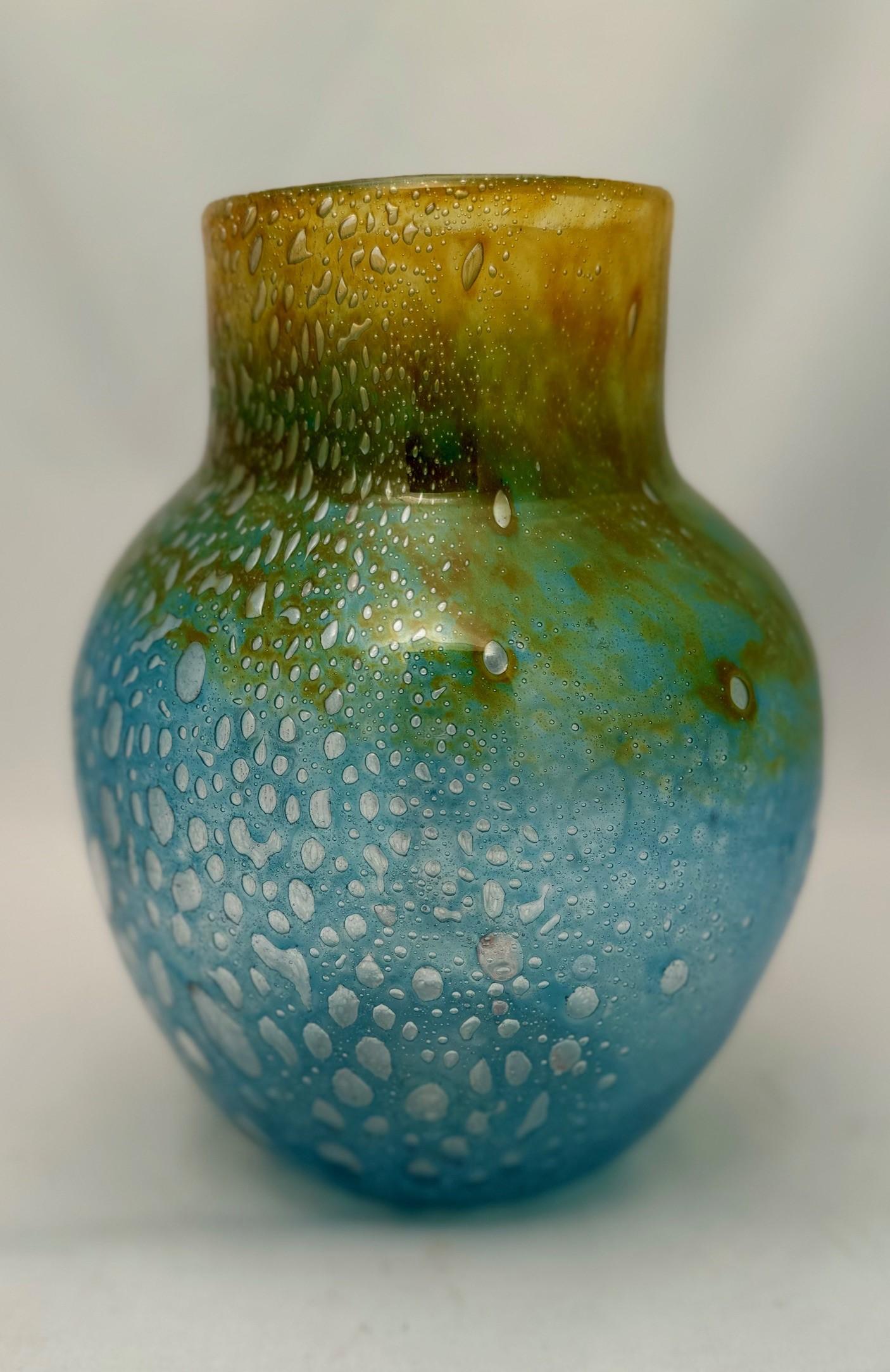 Monart Green Yellow Glass Vase For Sale 4