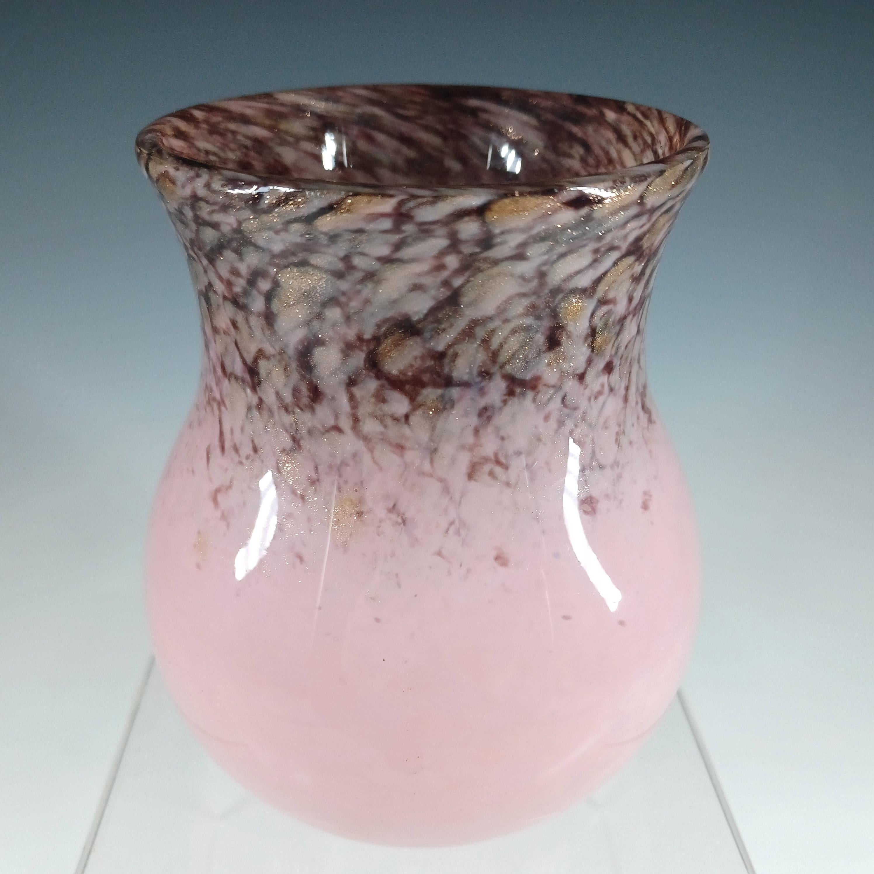 Mid-Century Modern Monart SA.IX Pink Copper Aventurine Vintage Glass Vase For Sale