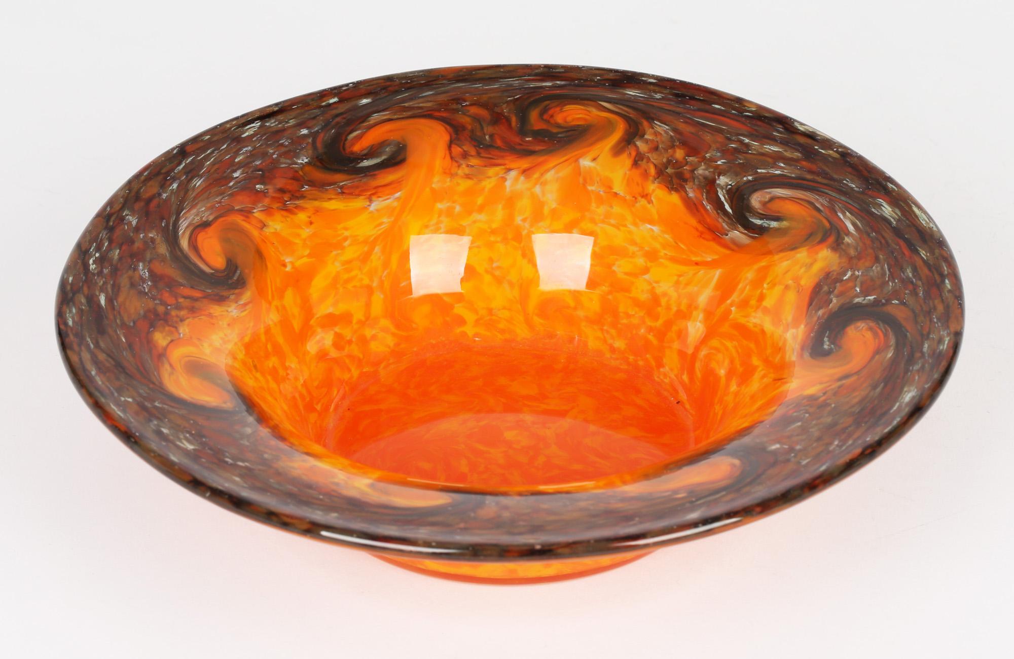 Monart Scottish Art Deco Orange and Brown Art Glass Bowl For Sale 2