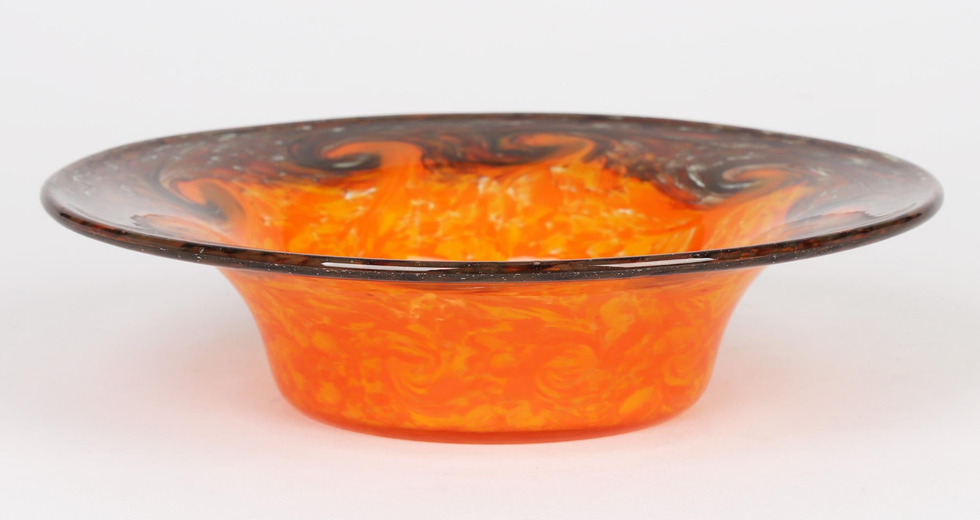 Monart Schottische Art-Déco-Schale aus orangefarbenem und braunem Kunstglas im Angebot 5